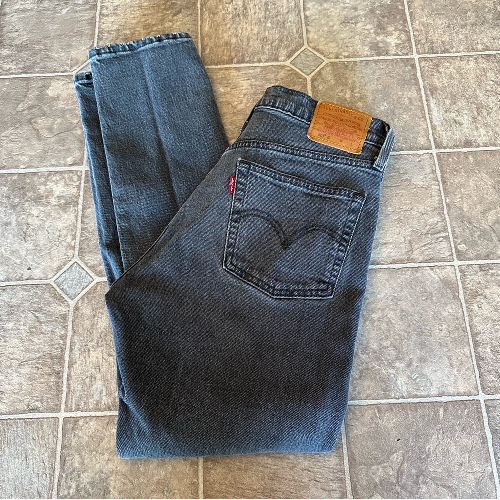 Levi’s Premium 501 S Skinny Gray/Faded Black Jeans W27 L28 Button fly Distressed